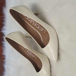 Calvin Klein white leather heels